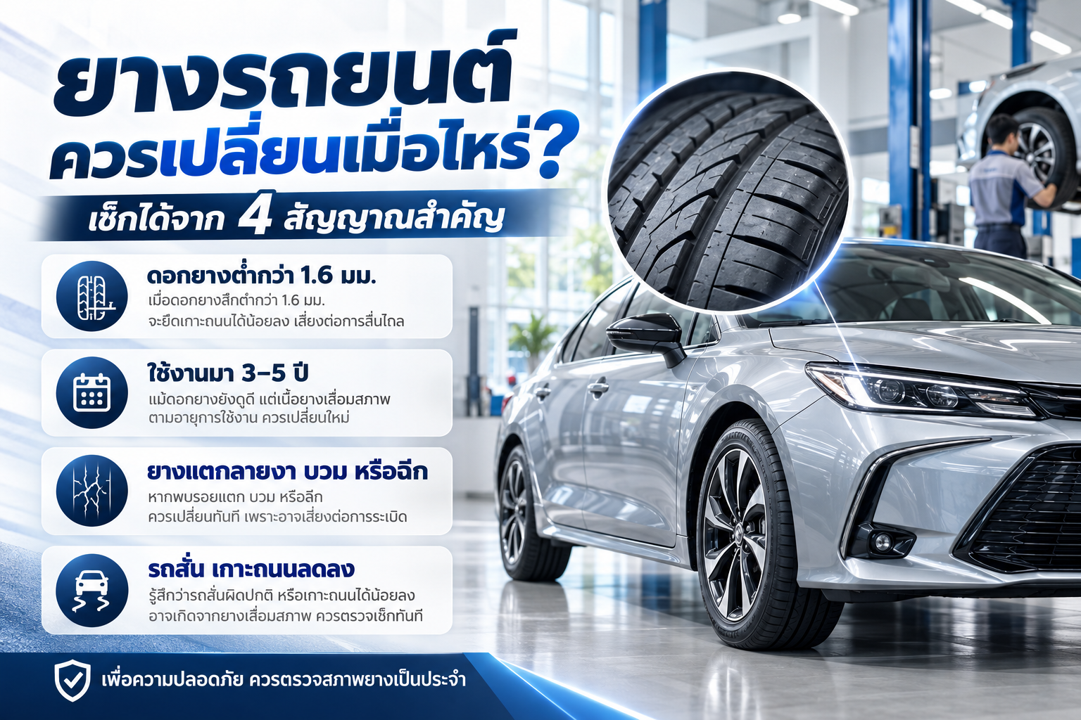 ยางรถยนต์ควรเปลี่ยนเมื่อไหร่?