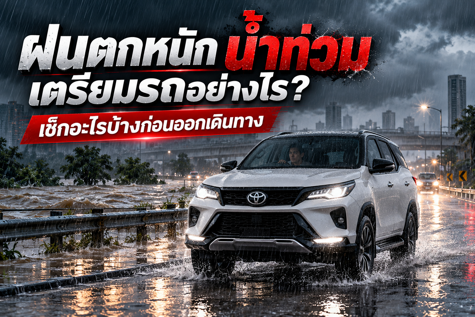 ฝนตกหนัก น้ำท่วม เตรียมรถอย่างไร? เช็กอะไรบ้างก่อนออกเดินทาง